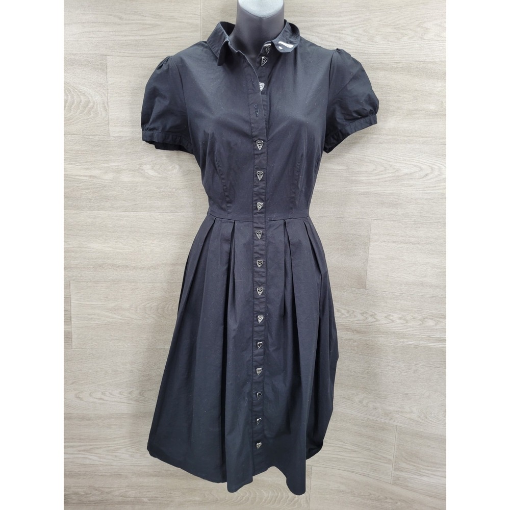 Hell Bunny Black Long Ouija Button Up Dress Women's Size Small UK 10 Gothic